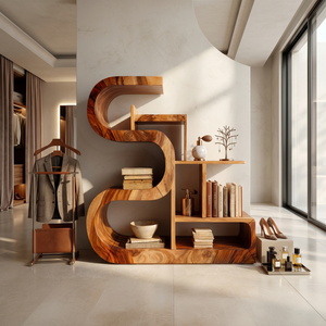 Luxury S-Shaped Wooden Storage Shelf For Contemporary Spaces