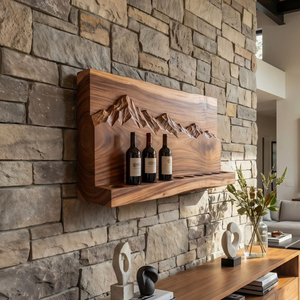 Rustic Mountain Inspired Wine Holder For Living Room Wall