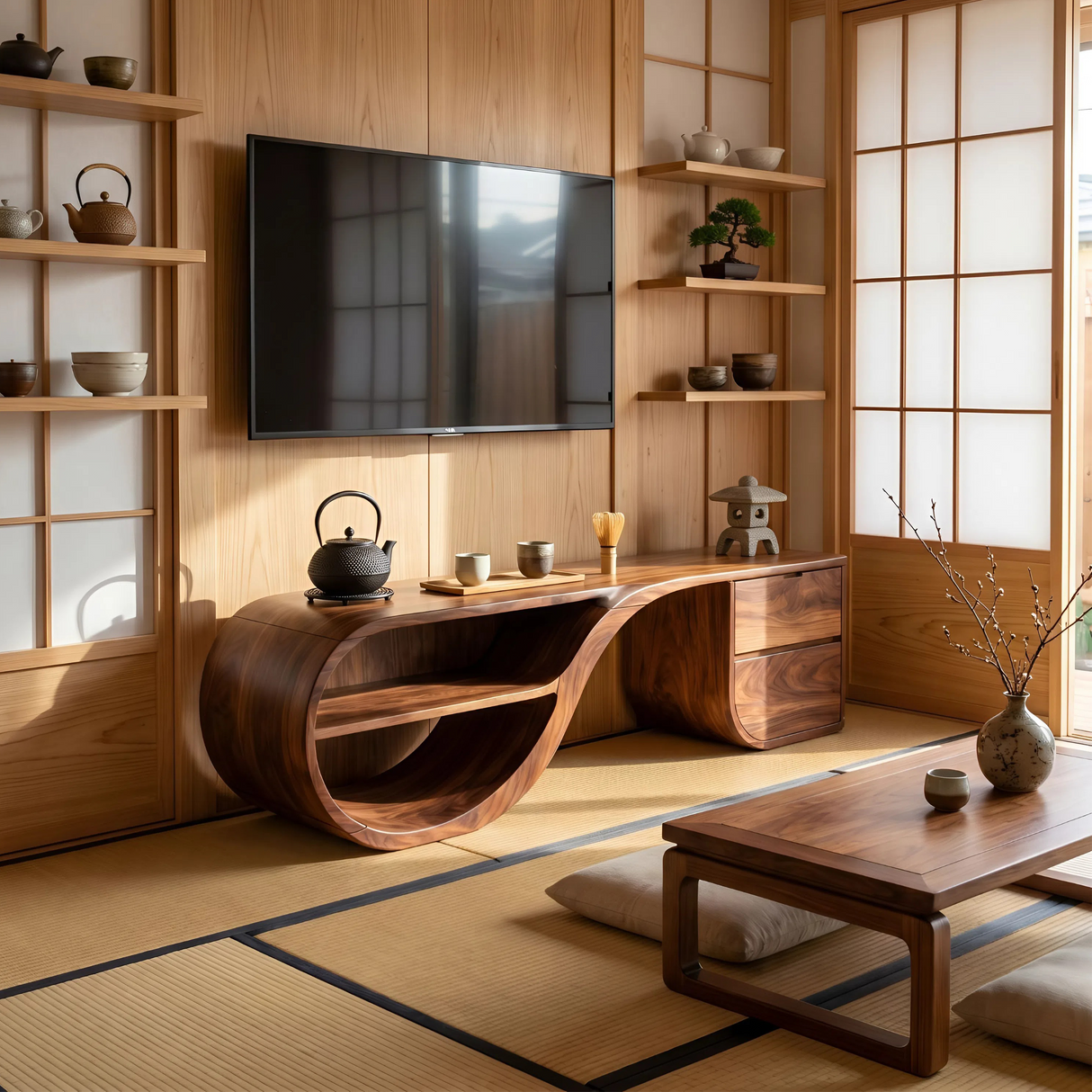 Contemporary Rounded TV Cabinet For Family Room