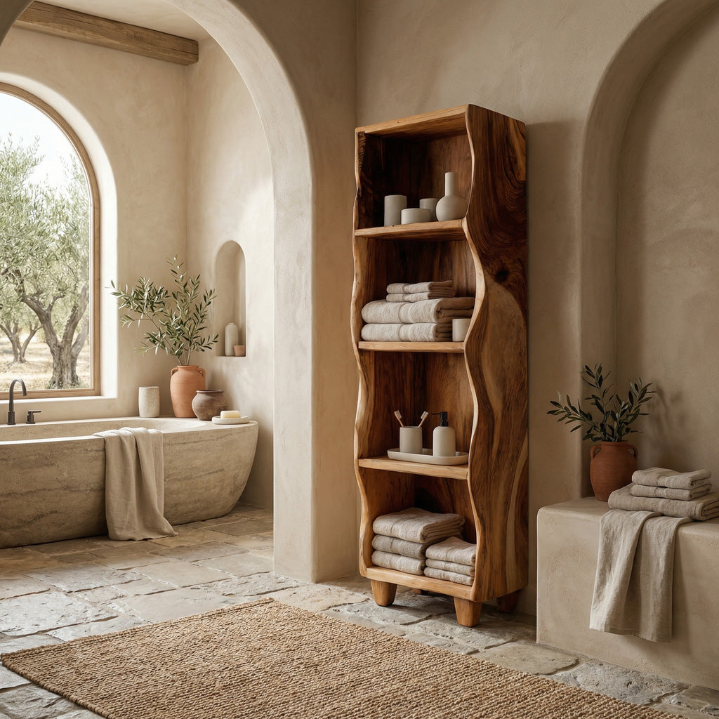 Modern Wooden Bathroom Cabinet With Flowing Edges For Spa