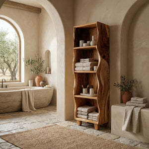 Modern Wooden Bathroom Cabinet With Flowing Edges For Spa