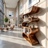 Sculptural Wooden Wall Shelf In Flowing Form