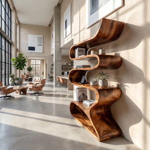Sculptural Wooden Wall Shelf In Flowing Form