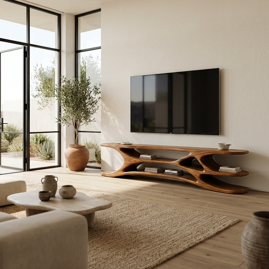 Minimal Natural Wood TV Console For Home Design