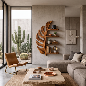 Artistic Wooden Leaf Statement Wall Bookshelf For Elegant Interiors