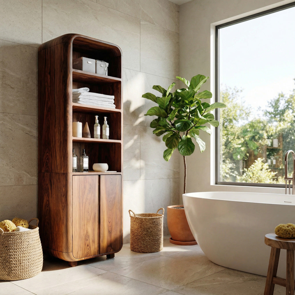 Modern Bathroom Cabinet With Rounded Edges For Spa Decor