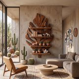 Wooden Tropical Leaf Wall Bookshelf For Living Room