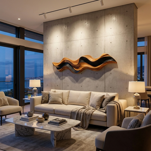 Modern Abstract Wooden Wall Art Flowing Sculptural Design For Home