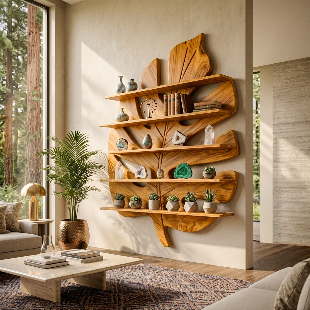 Contemporary Wooden Leaf Bookshelf For Living Room Design