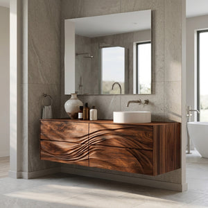 Modern Wave Carved Bathroom Vanity For Designer Bathroom