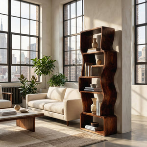 Organic Sculptural Wooden Bookcase For Modern Home