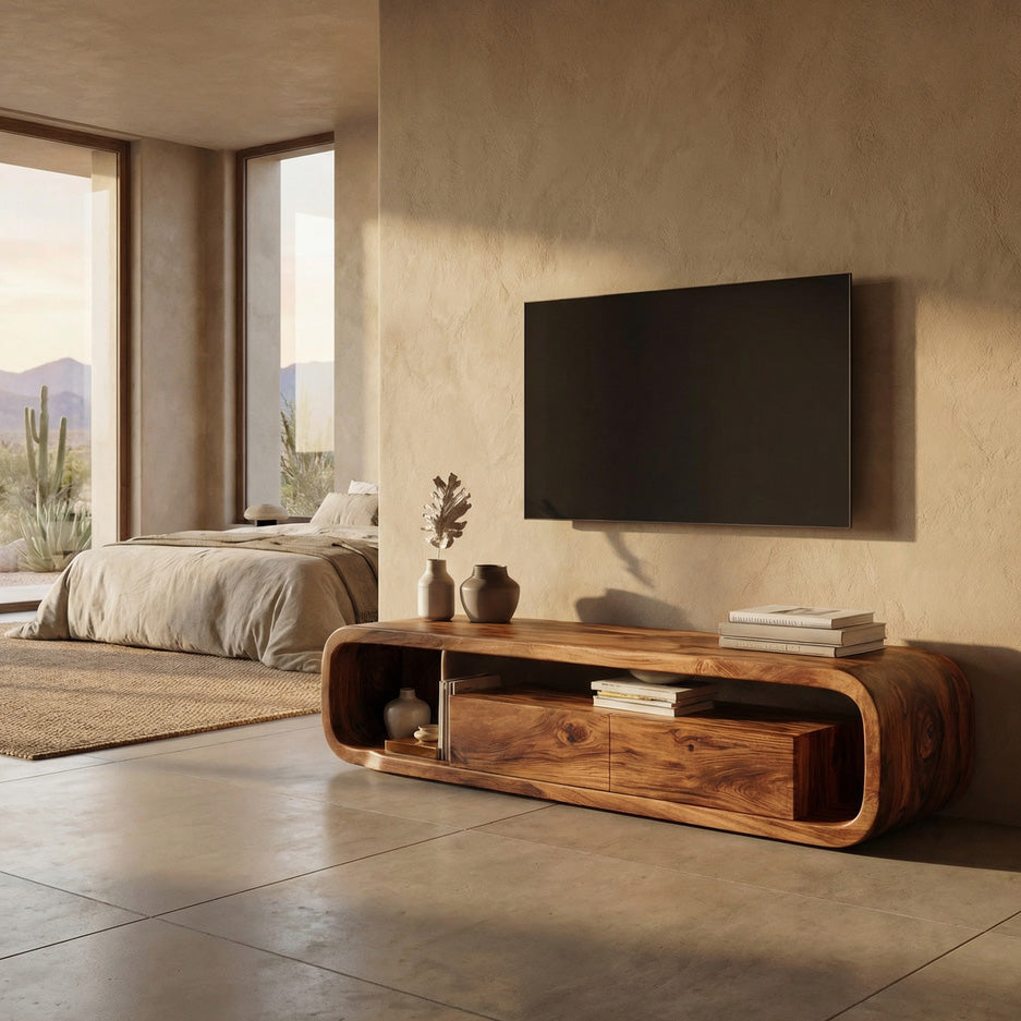 Minimalist Modern Organic TV Console Media Unit For Living Room