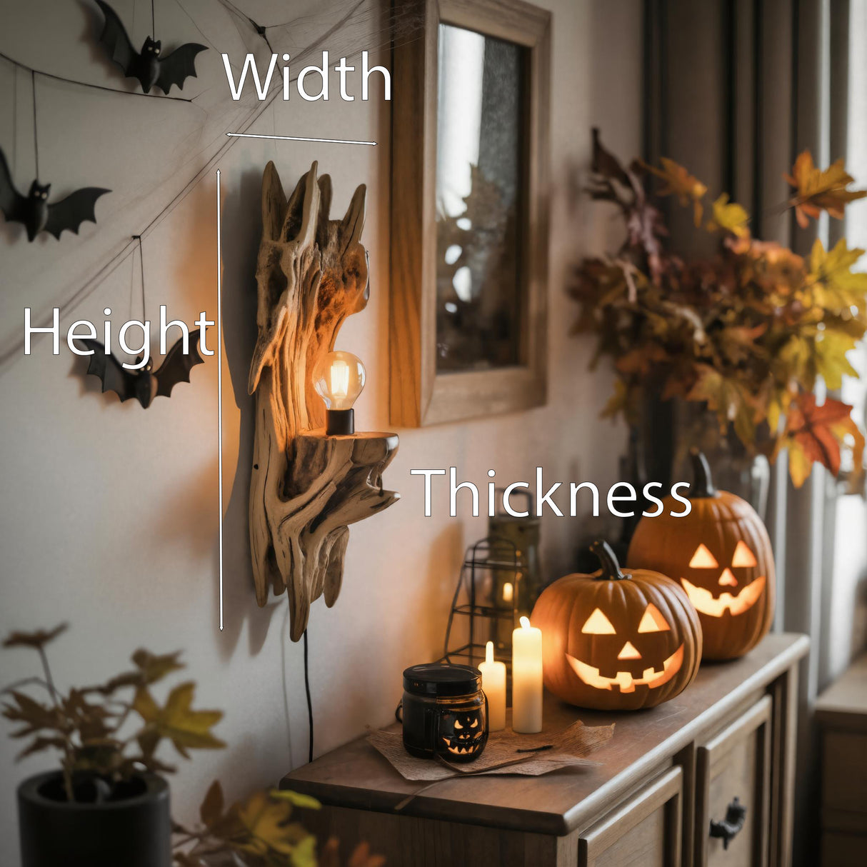Artistic Halloween Driftwood Wall Light For Entryway Or Living Room