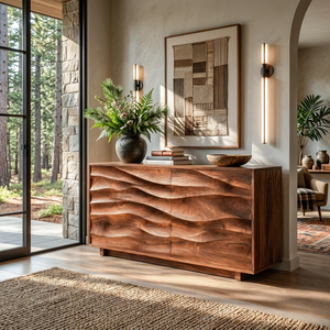 Modern Organic Wave Carved Sideboard For Festive Home Decor