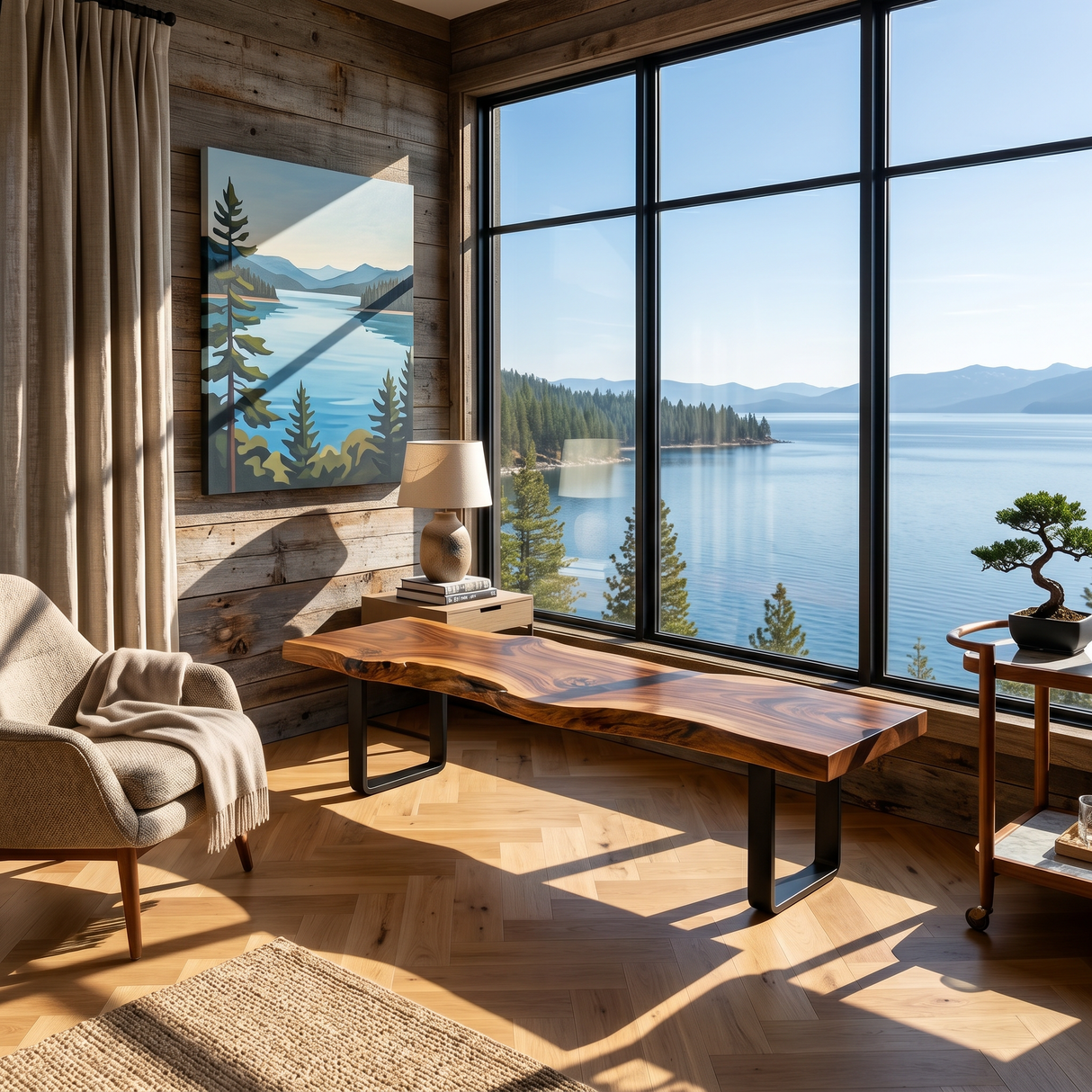 Contemporary Live Edge Long Bench For Sunroom Interior Area
