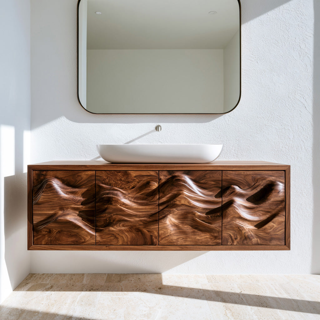 Organic Bathroom Vanity With Carved Mountain Front For Luxury Bathroom