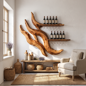 Handcrafted Minimalist Floating Wine Rack For Dining Room