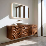 Modern Wave Carved Floating Bathroom Vanity For Master Bathroom