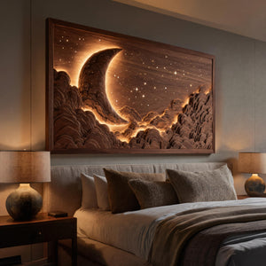Handcrafted Moon Stars Wooden Wall Art For Bedroom