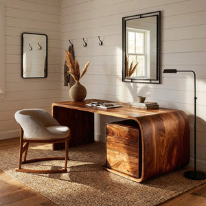 Mid Century Wooden Desk With Integrated Drawer For Home Study