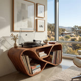 Organic Record Player Cabinet With Curved Shelving For Living Room