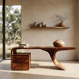 Modern Wooden Desk With Unique Curved Base For Workspace