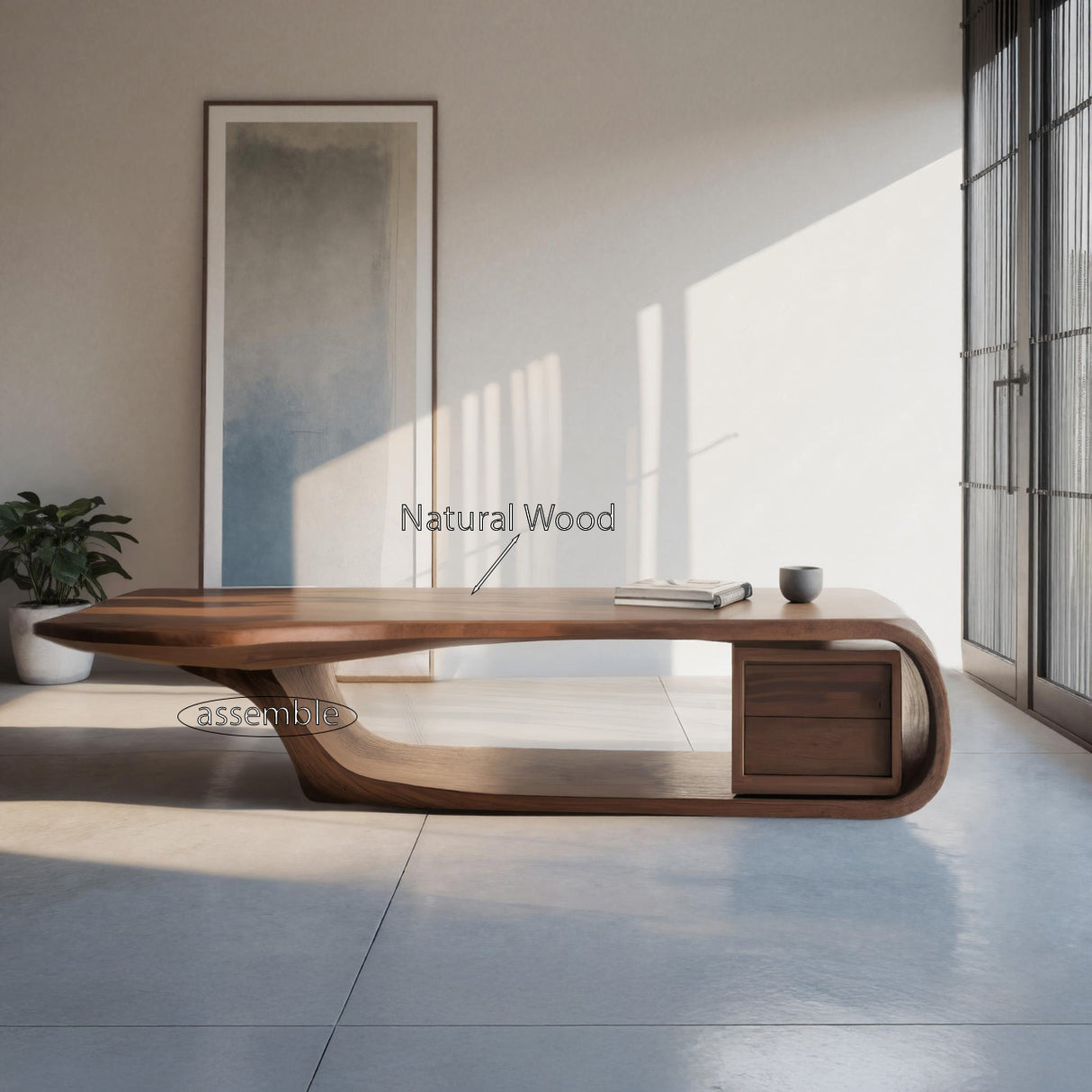 Modern Sculptural Coffee Table With Curved Design For Home Office