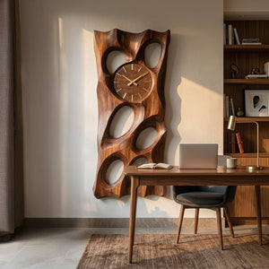Wooden Wall Clock With Openwork Design For Living Room