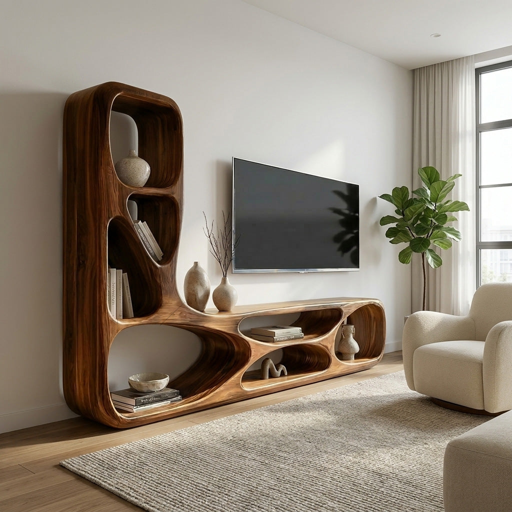 Organic Natural Wood TV Wall Unit For Living Room