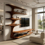 Modern Natural Wood TV Console With Shelving For Living