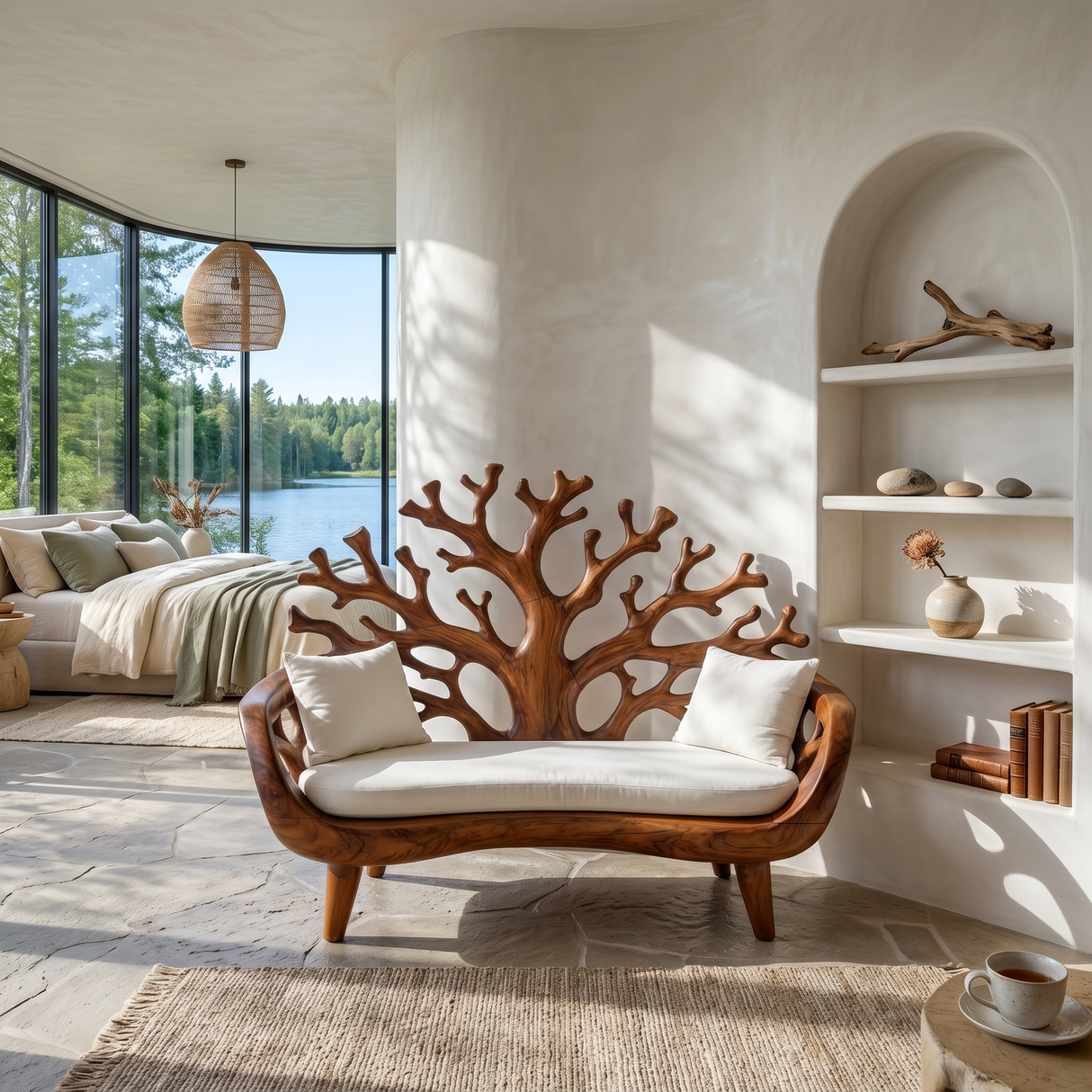 Modern Coral Tree Back Bench For Patio Interior Space