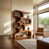Mid Century Modern Wavy Bookshelf Bedroom Corner Storage