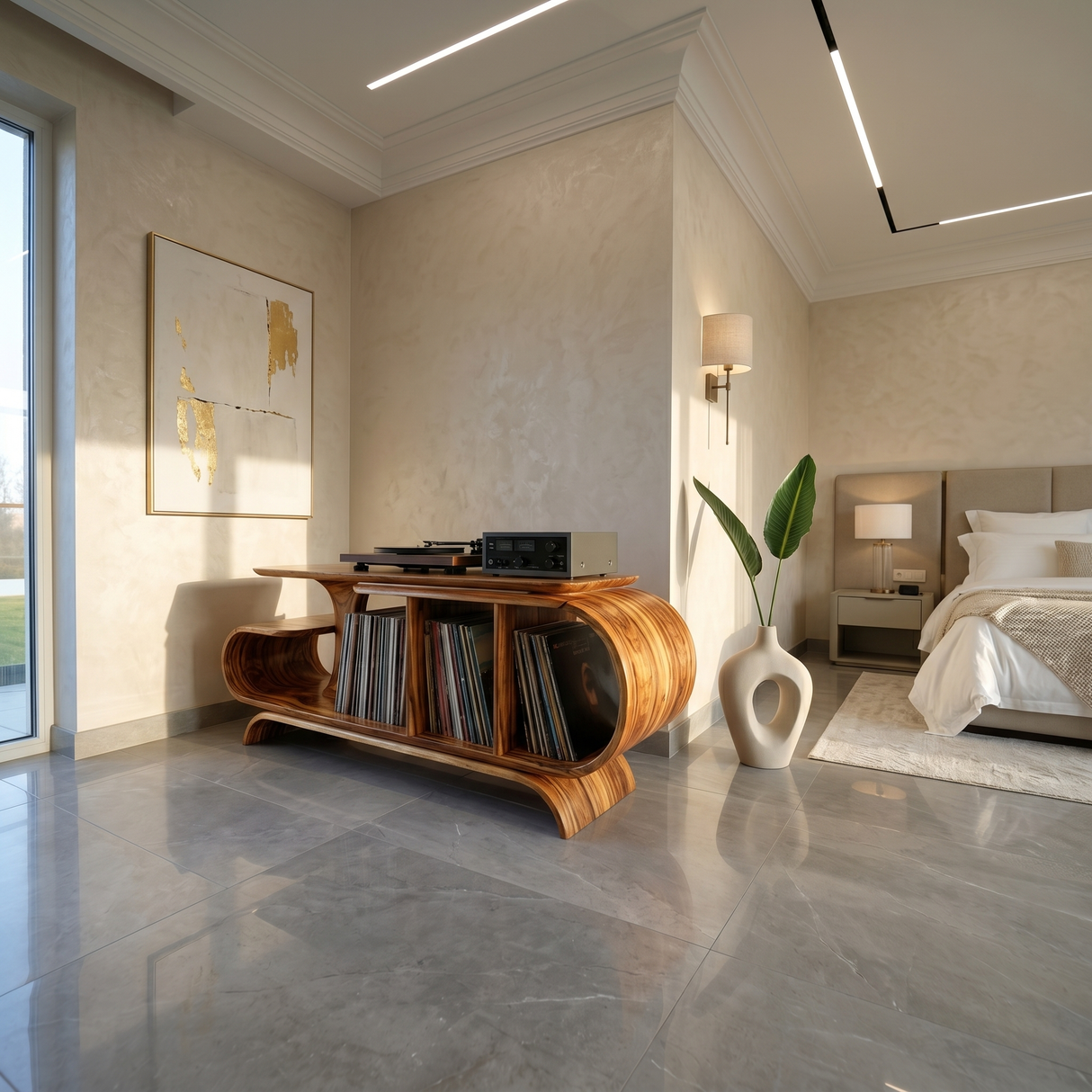 Organic Wave Vinyl Record Cabinet Modern Loft