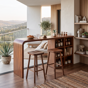 Modern Wooden Bar Table With Storage For Kitchen Or Home Mini Bar