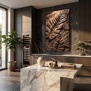 Industrial Wall Art With Leaf Relief Design For Entryway