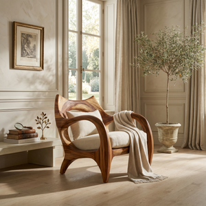 Zen-Inspired Organic Wood Chair for Modern Architectural Interiors