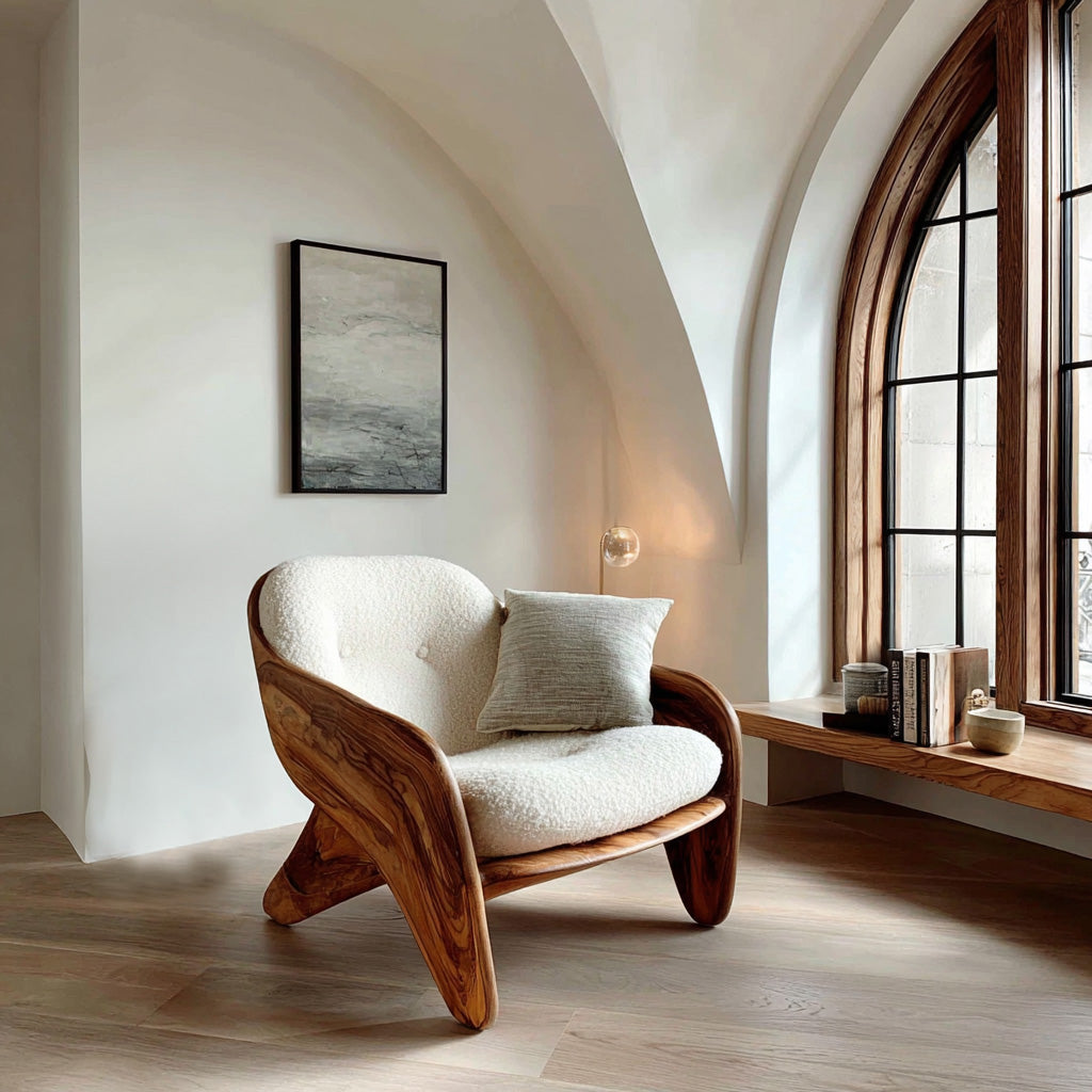 Modern Natural Wood Chair For Bedroom Reading Corner