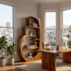 Organic Wood Bookshelf With Multiple Storage Levels For Living Room