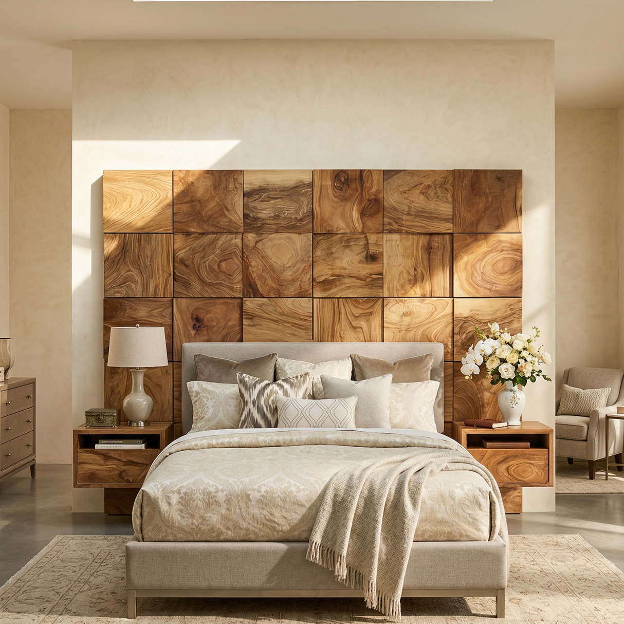 Rustic Square Panel Headboard For Modern Farmhouse Bedroom Decor