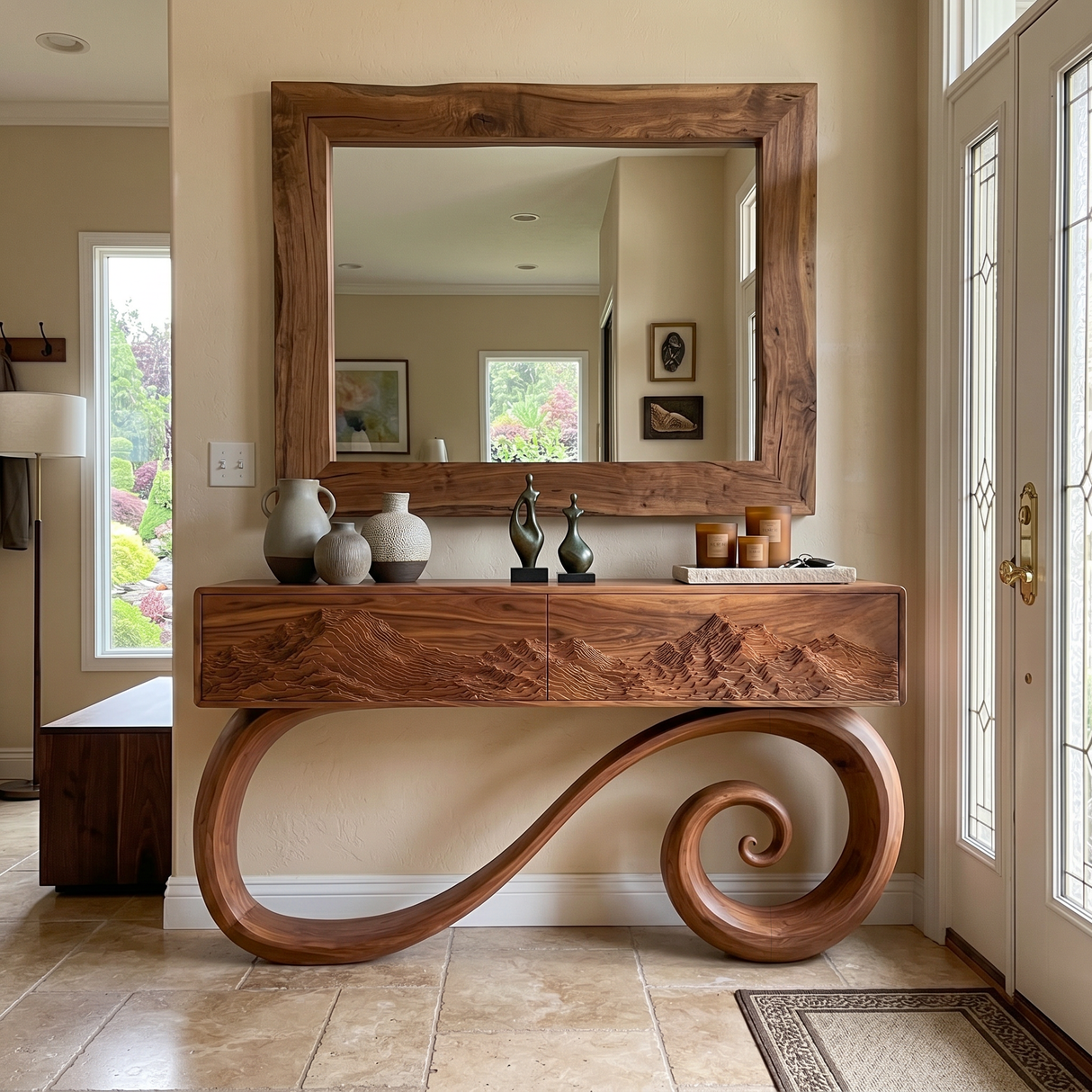 Sculptural Console Table With Spiral Base For Elegant Entryway