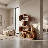 Handcrafted Sculptural Wooden Storage Unit For Spa Decor