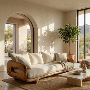 Modern Farmhouse Curved Sofa With Solid Frame For Living Room