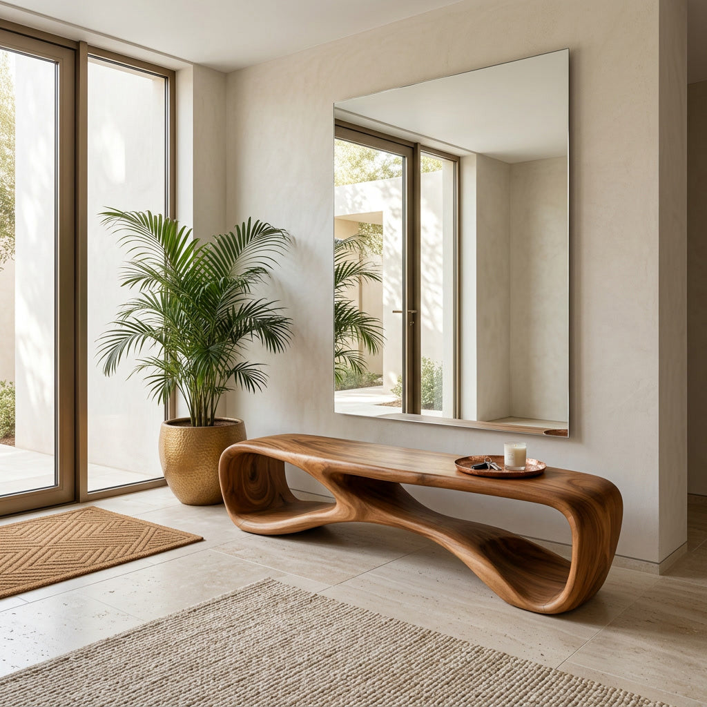 Artistic Natural Wood Bench For Modern Home Decor