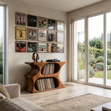 Modern Wooden Record Cabinet With Rounded Shelves For Living Room