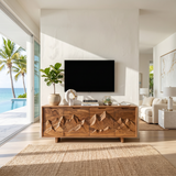 Mountain Carved Media Console For Rustic Living Room