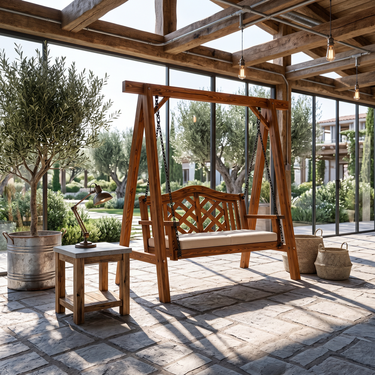 Contemporary Wooden Garden Swing Outdoor Living