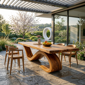 Modern Wooden Dining Table With Curved Base For Dining Area