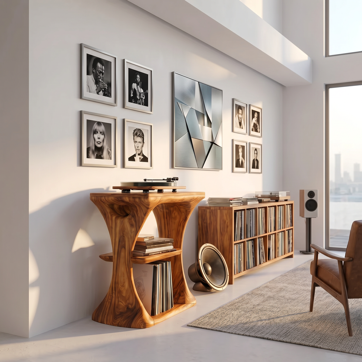 Mid Century Wood Vinyl Cabinet For Livingroom Decor