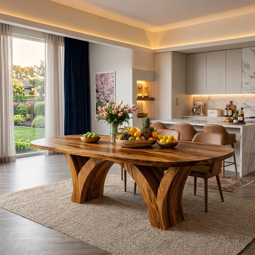 Modern Wooden Dining Table With Elegant Base For Dining Space