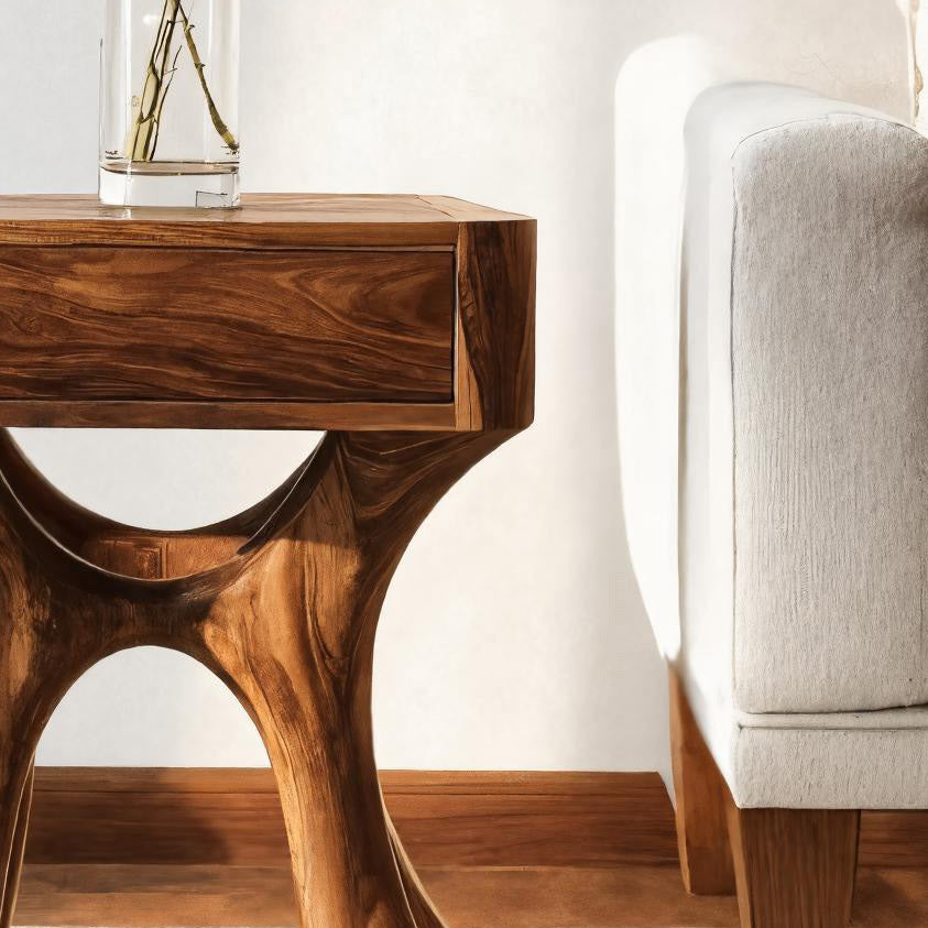 Unique Sculptural Side Table With Drawer For Living Room